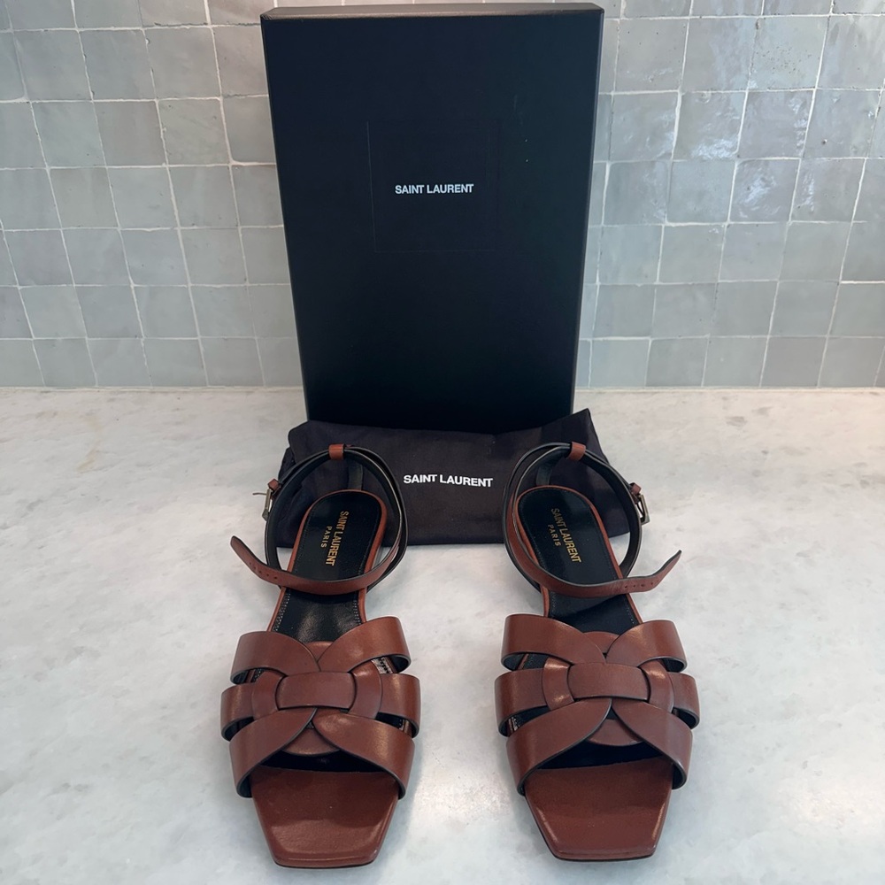 Saint Laurent Brown Sandals with Geometric Straps